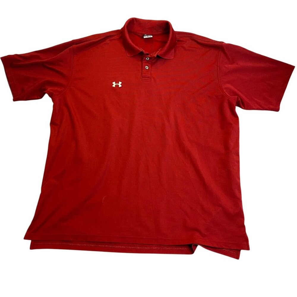Under Armour Mens Polo Shirt XL Red Embroidered Logo Mens Short Sleeve Polyester